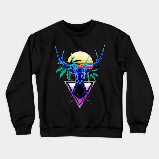 Synthwave Deer Crewneck Sweatshirt by Ilona